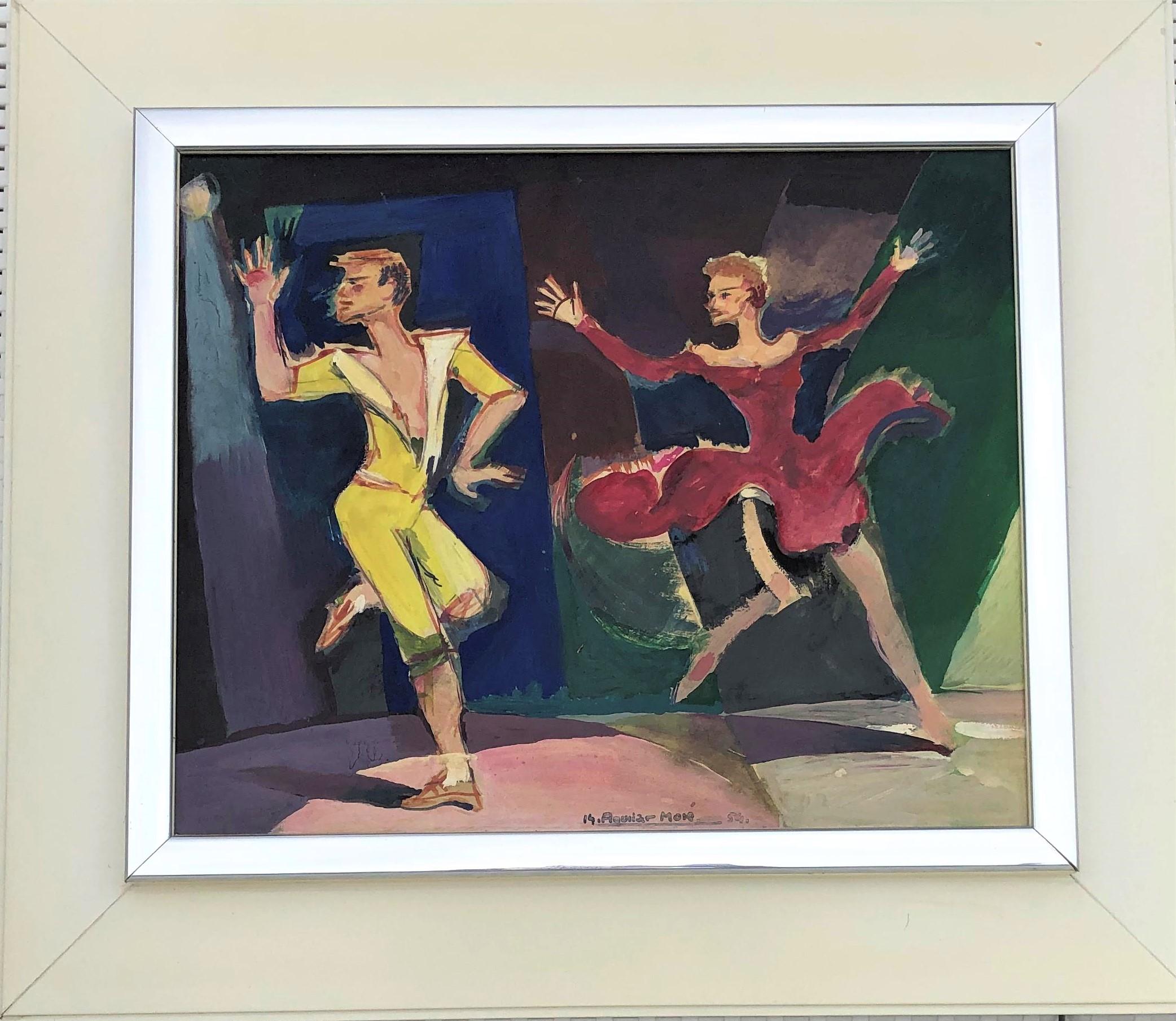 Ballet scene original acrylic painting 1954 - Painting by Ramon Aguilar More