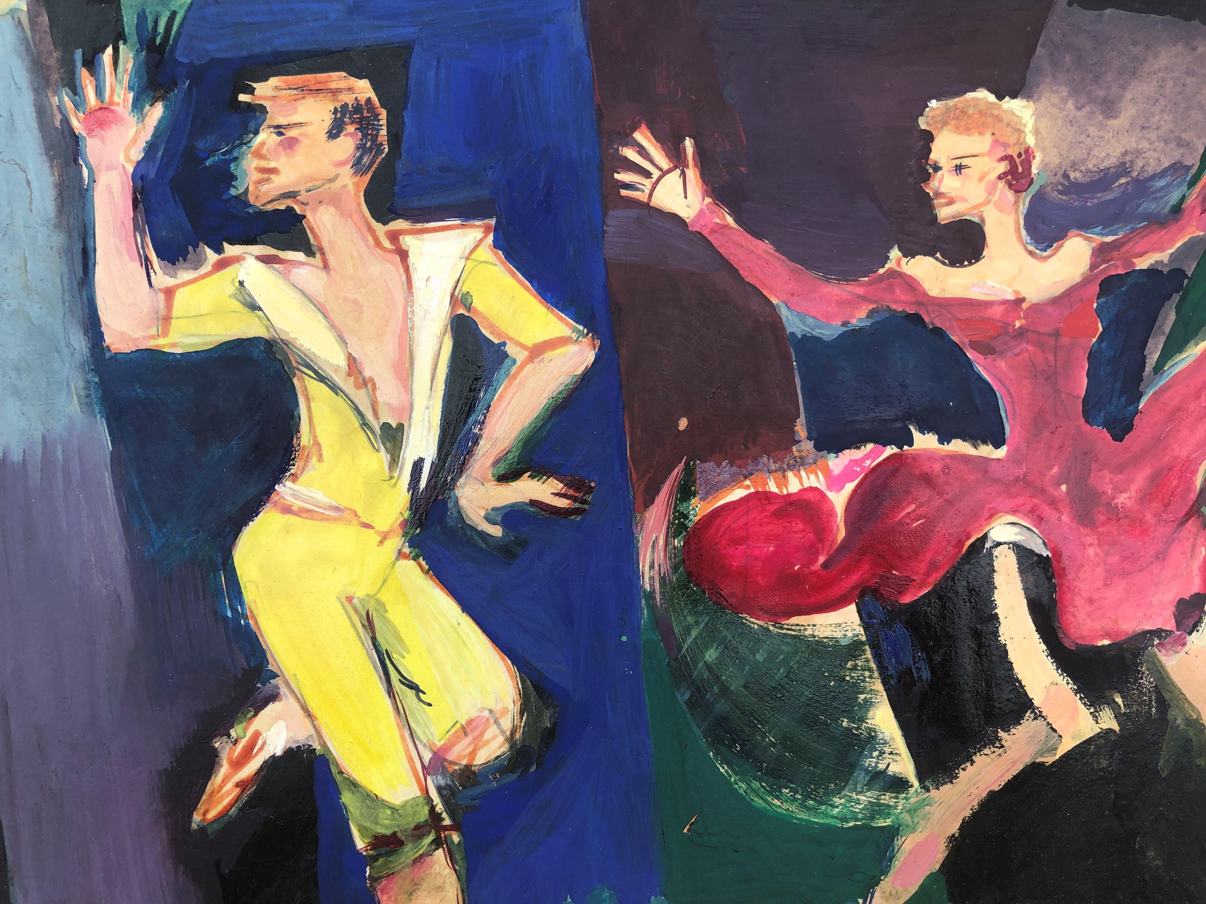 Ballet scene original acrylic painting 1954 1
