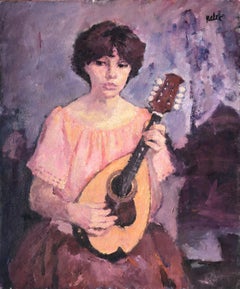 Joan Palet Woman playing the lute oil on canvas paintin