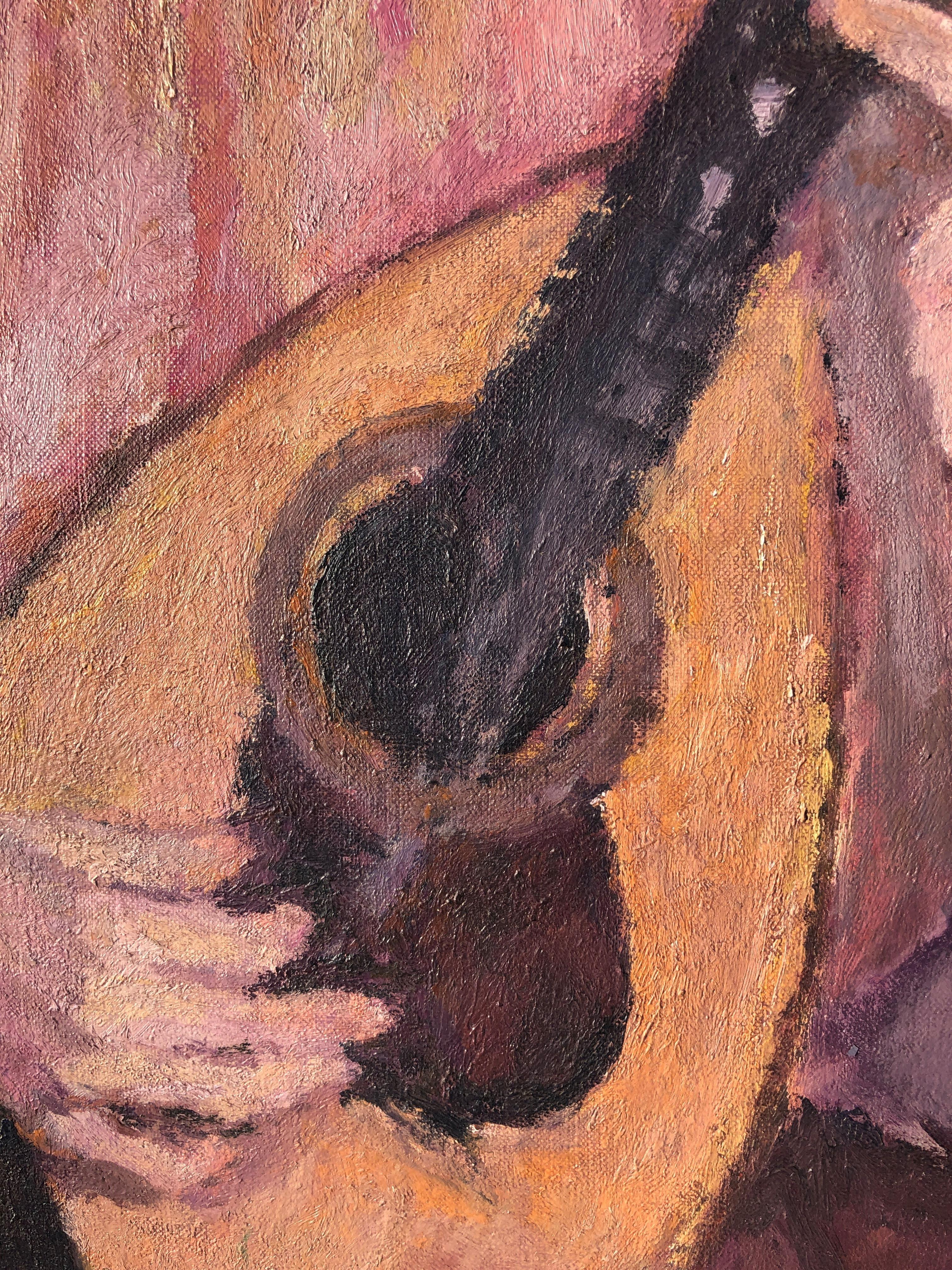 Joan Palet Woman playing the lute oil on canvas paintin 1