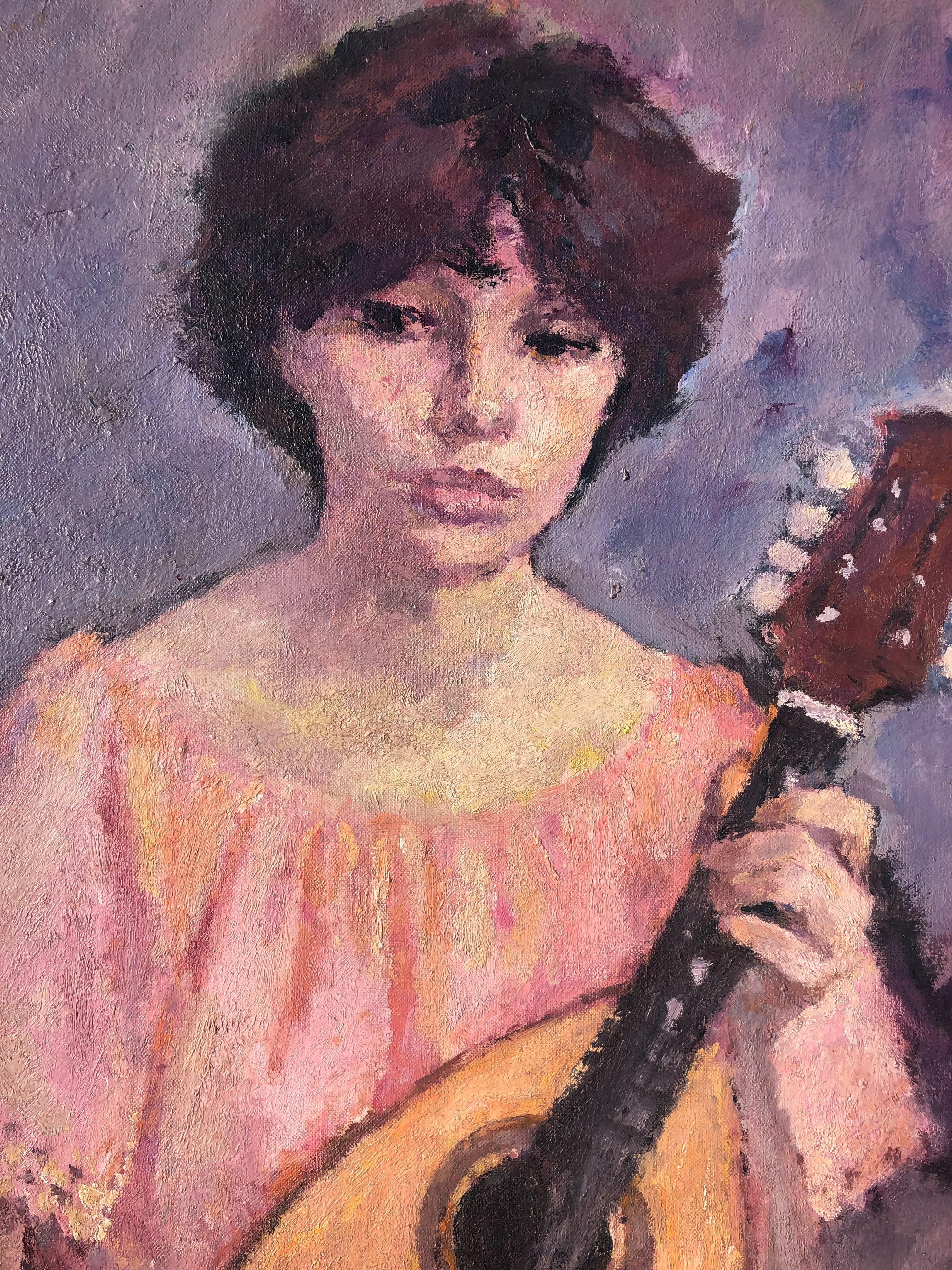 Joan Palet Woman playing the lute oil on canvas paintin 3