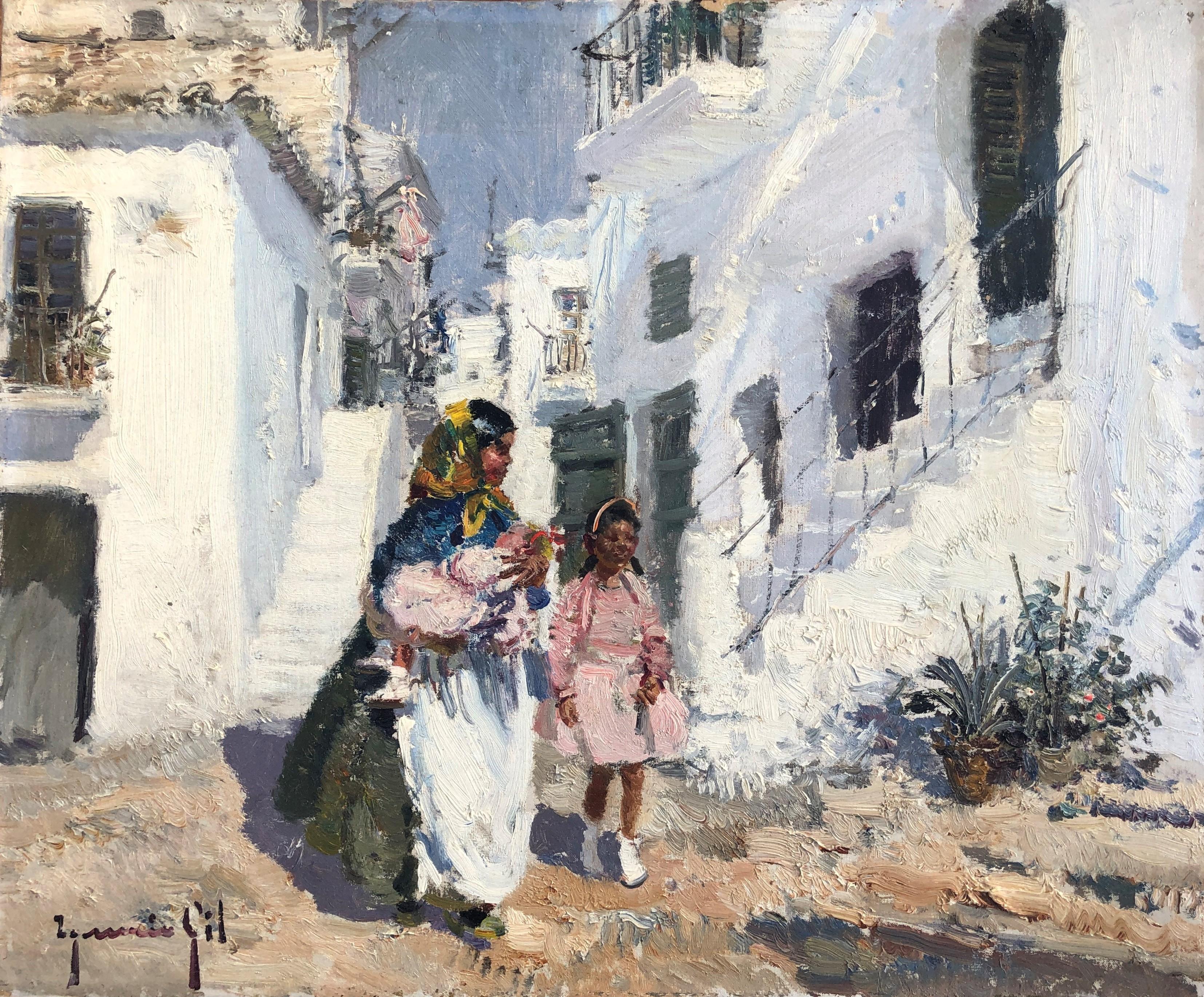 Landscape Painting de Ignacio Gil Sala - Vista del pueblo de Ibiza España pintura original al óleo sobre lienzo