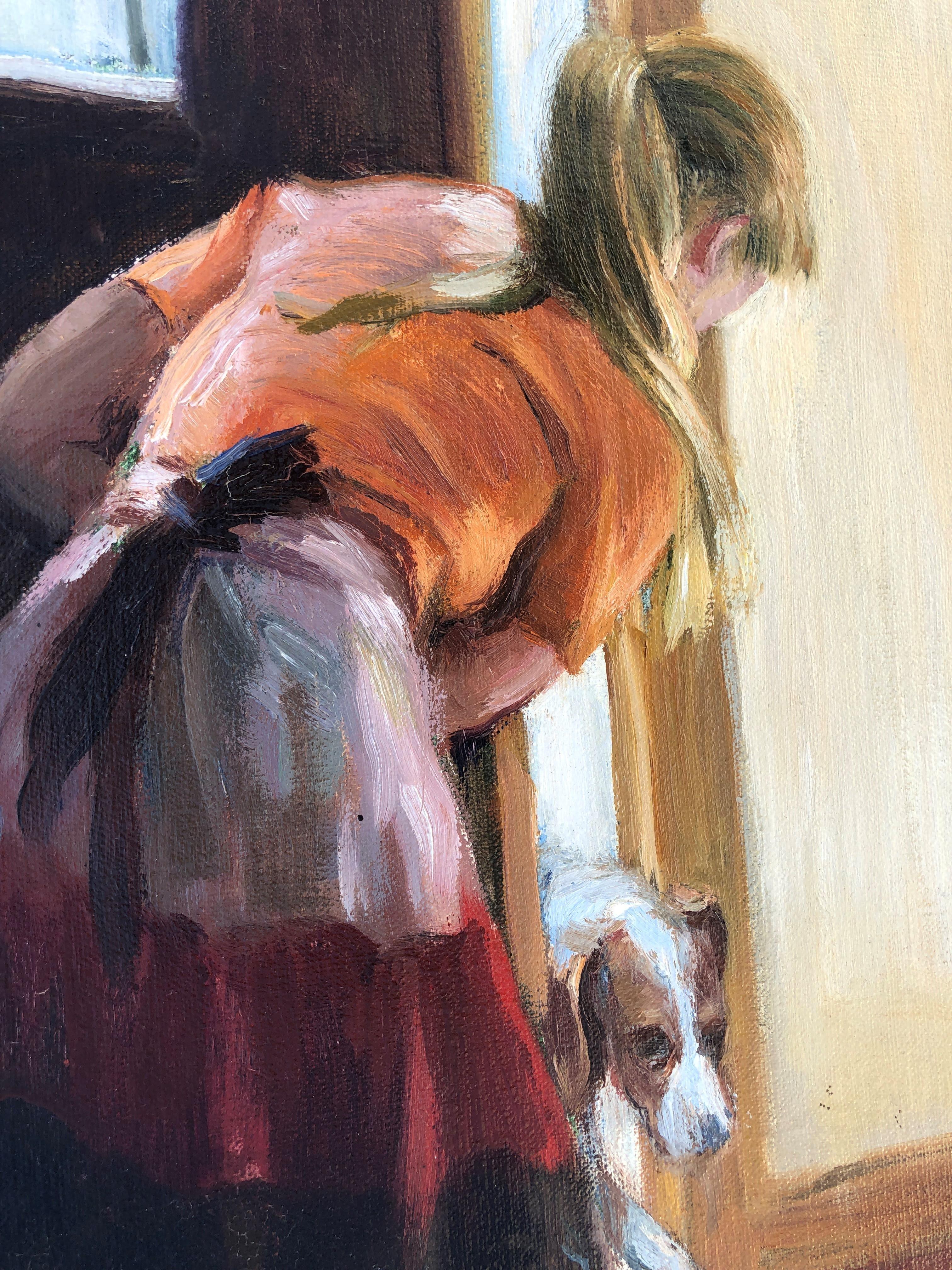 Woman and dog original oil on canvas painting 2