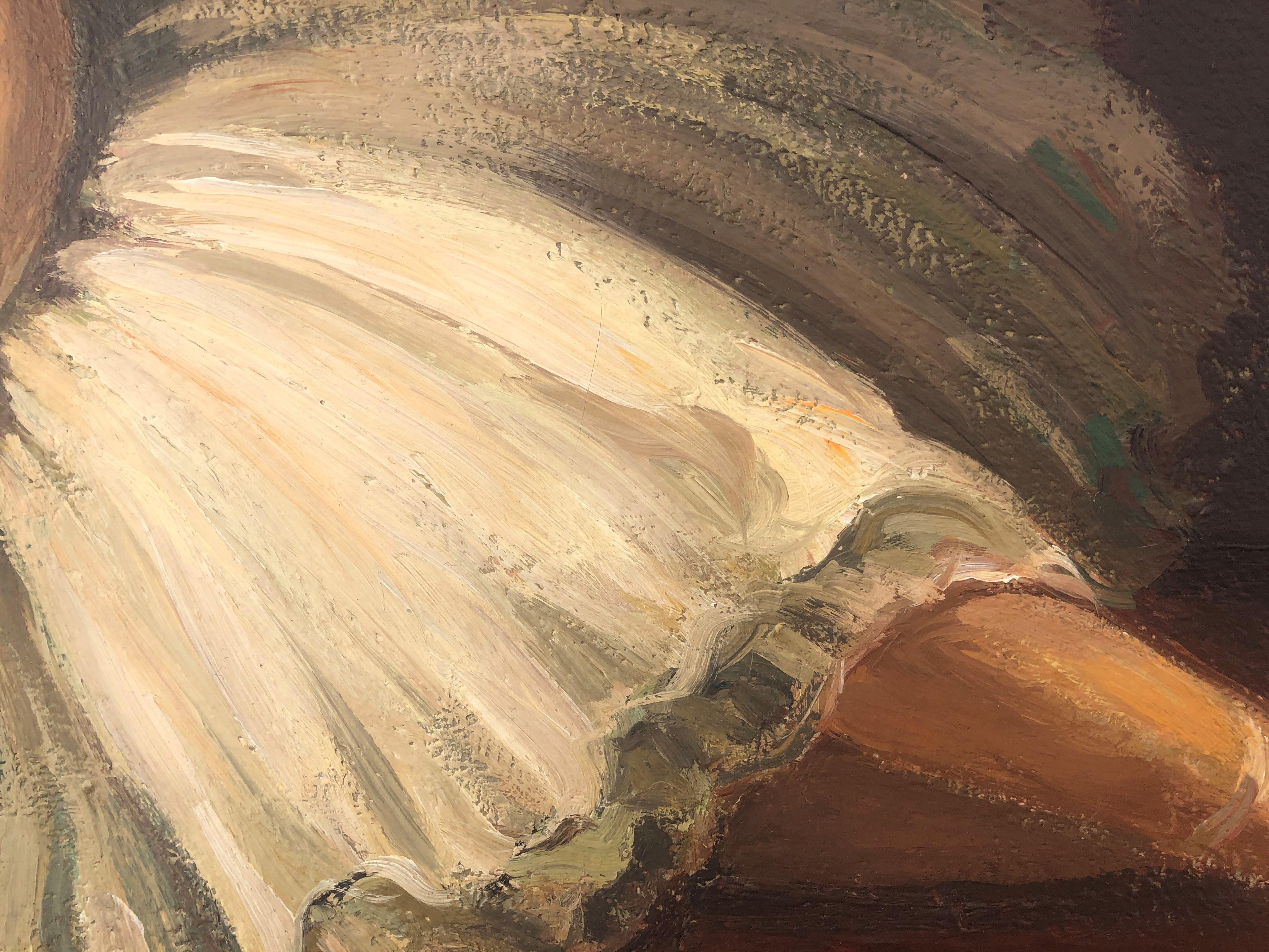 Dancer resting original oil on canvas painting - Brown Interior Painting by Enric Porta Mestre