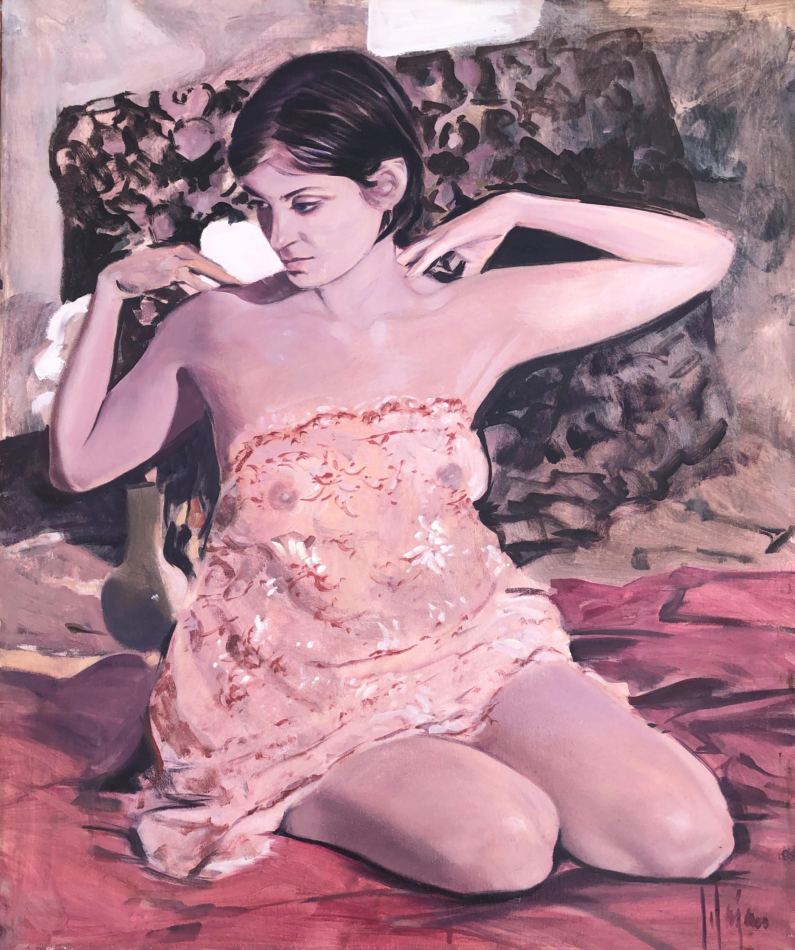 Isidoro Lazaro Nude Painting - Female figure original oil on canvas nude painting