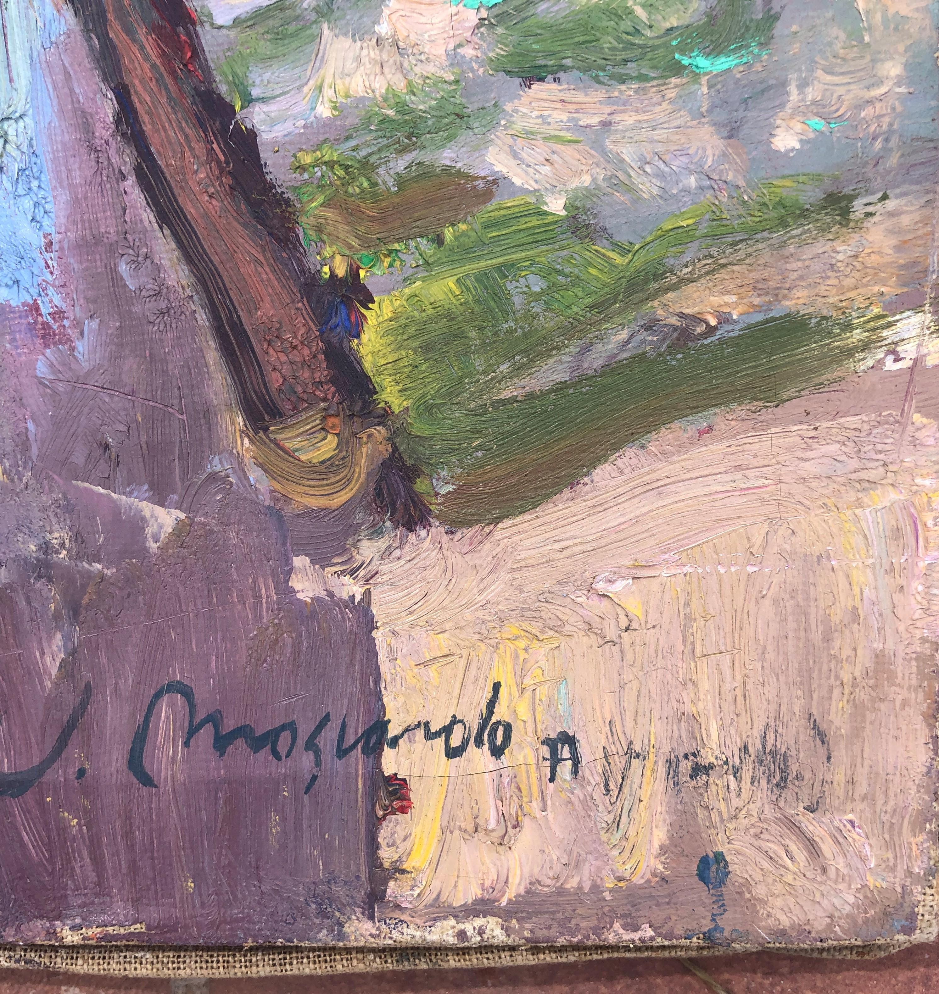 Monells vista Emporda España paisaje pintura al óleo sobre lienzo - Painting de Josep Moscardo