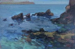 Catalan coast seascape original oil on board painting
