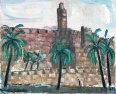Vintage Jerusalem wall urban landscape original oil on canvas painting