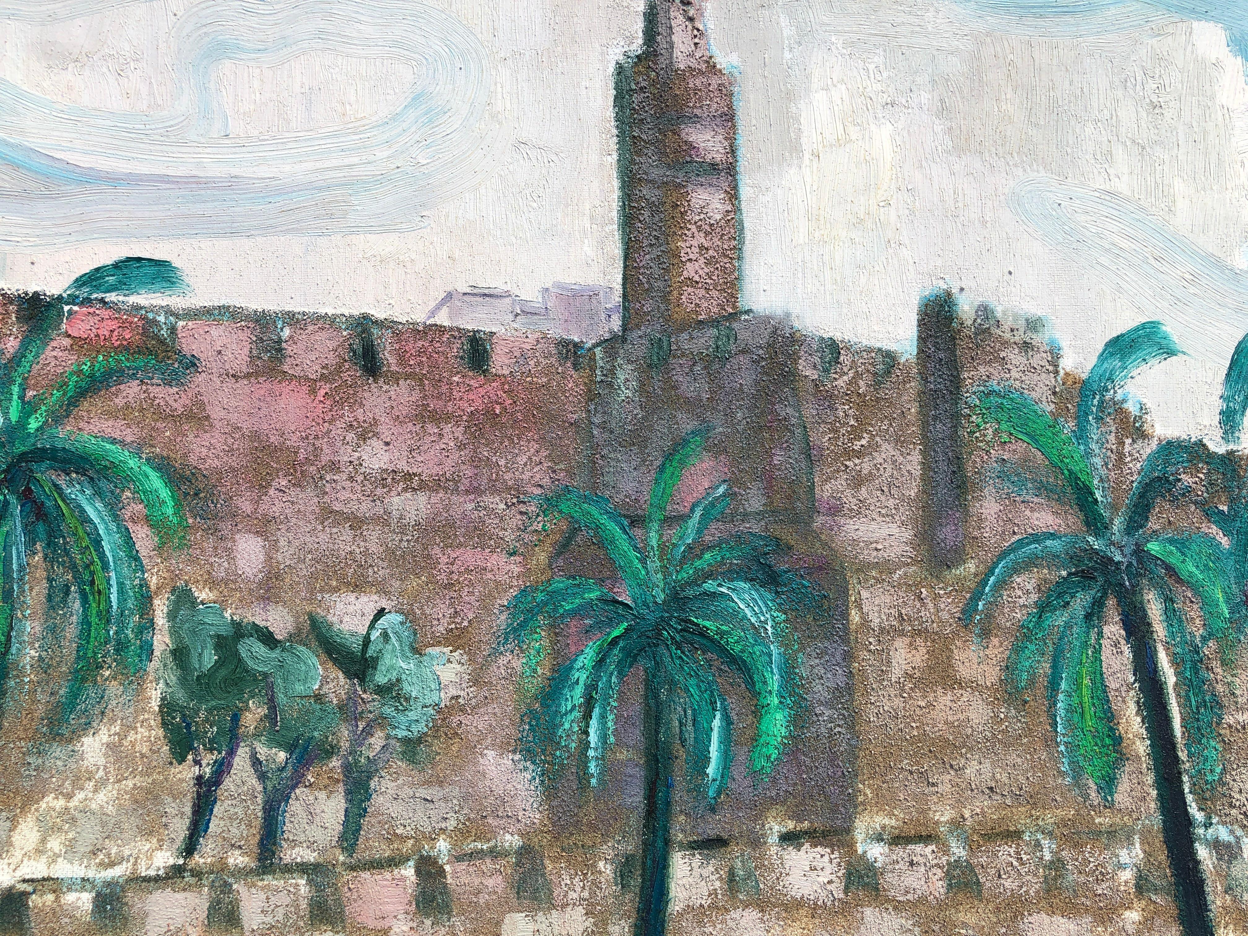 Jerusalem wall urban landscape original oil on canvas painting - Gray Landscape Painting by Manuel Capdevila Massana