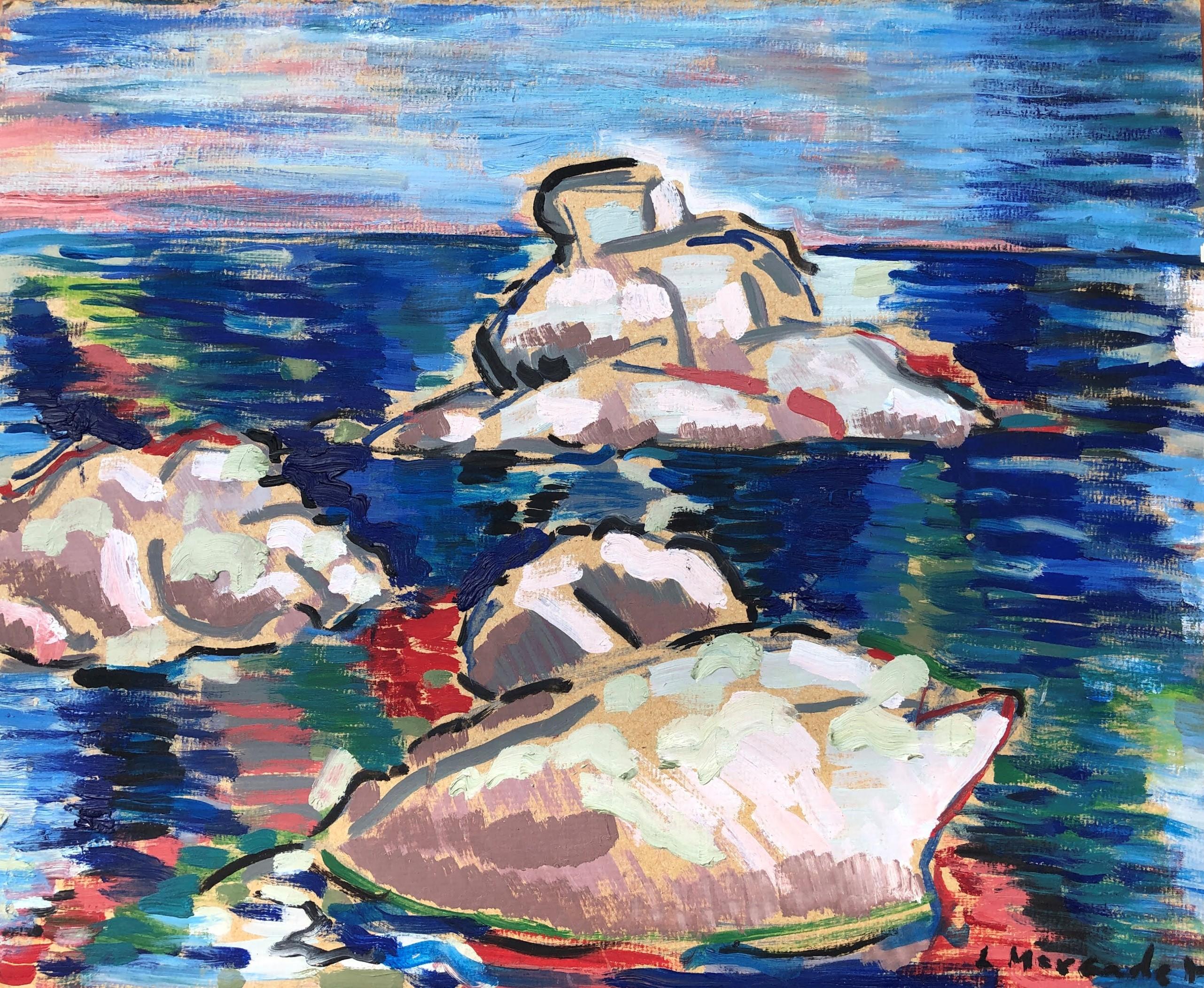 Lluis Mercader Landscape Painting - Fauvist seascape original oil on cardboard painting
