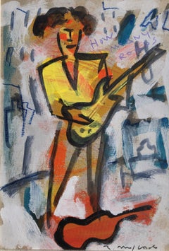 Rock'n'roll guitarist original mix media painting