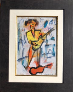 Rock'n'roll guitarist original mix media painting