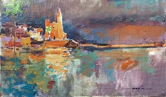 Sitges view seascape landscape oil paint on canvas