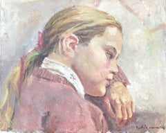 Melancholic girl portrait oil on canvas painting