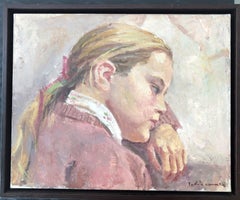 Melancholic girl portrait oil on canvas painting