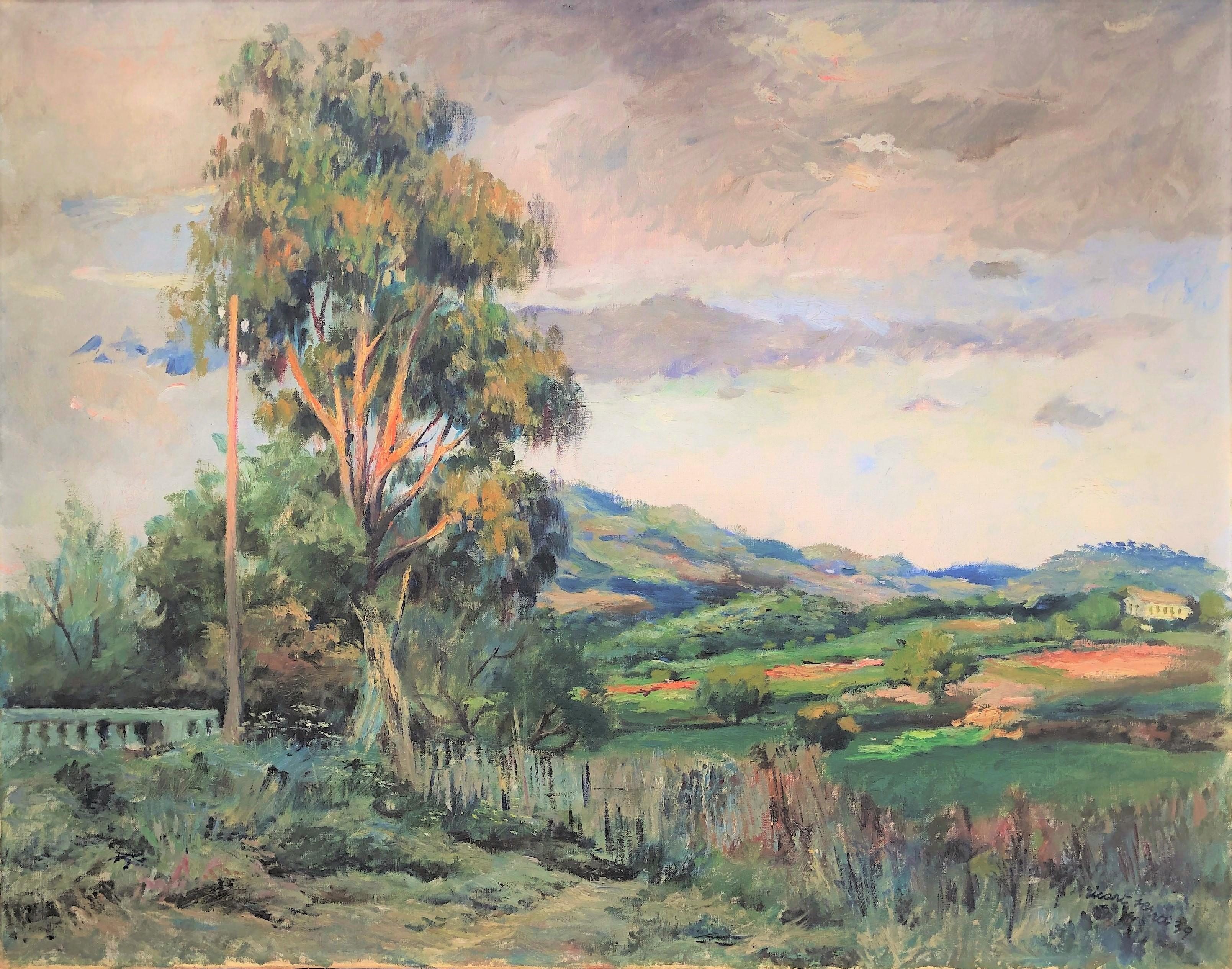 Manuel Ricart Serra Landscape Painting - Spanish landscape oil on canvas painting impressionist
