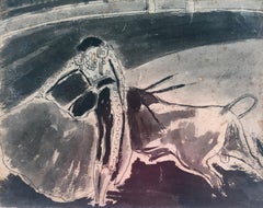 Aquarelle d'origine Lavage à l'encre Bullfighting