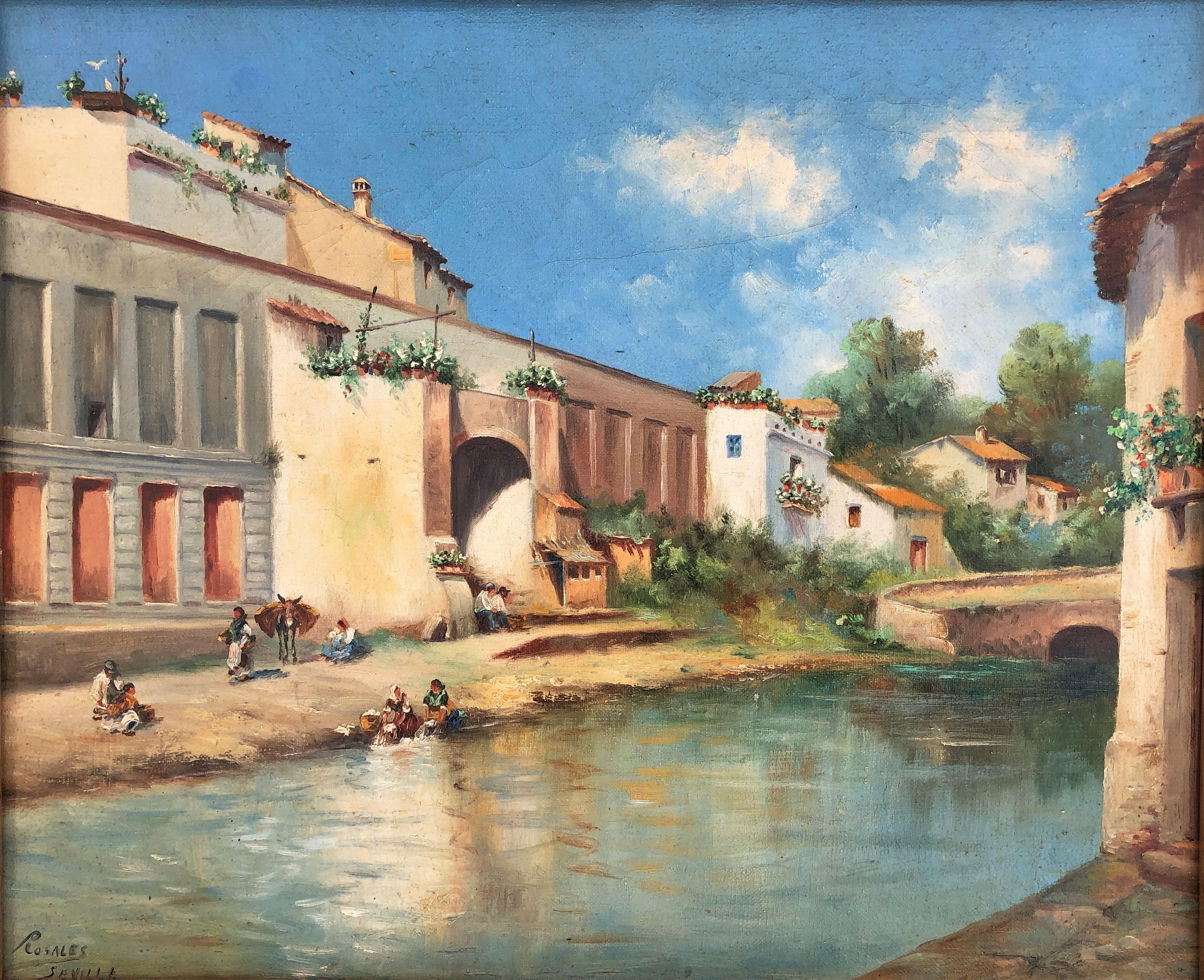 Carlota Rosales Martínez de Pedrosa Landscape Painting - Seville Guadalquivir River Spain oil on canvas painting