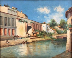 Peinture à l'huile sur toile de la rivière Guadalquivir, Espagne