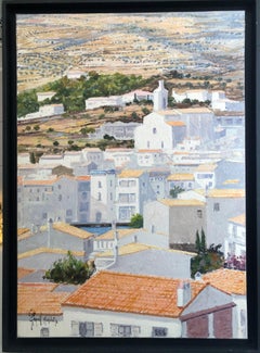 Roofs of Cadaqués Spain oil on canvas painting seascape
