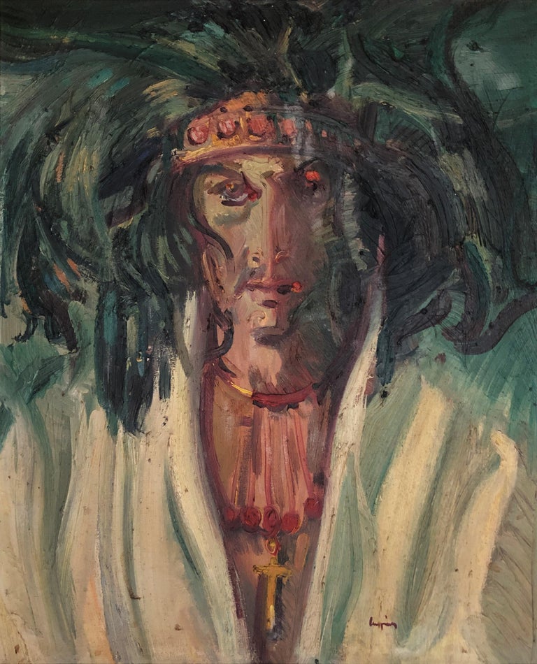 Joan Cruspinera Portrait Painting - Hippie portrait original oil on canvas painting
