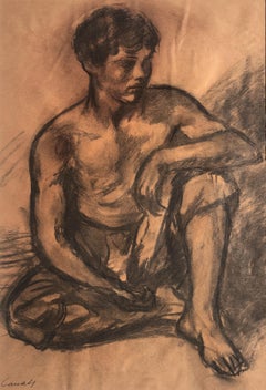 Antique Young beggar original spanish modernism drawing