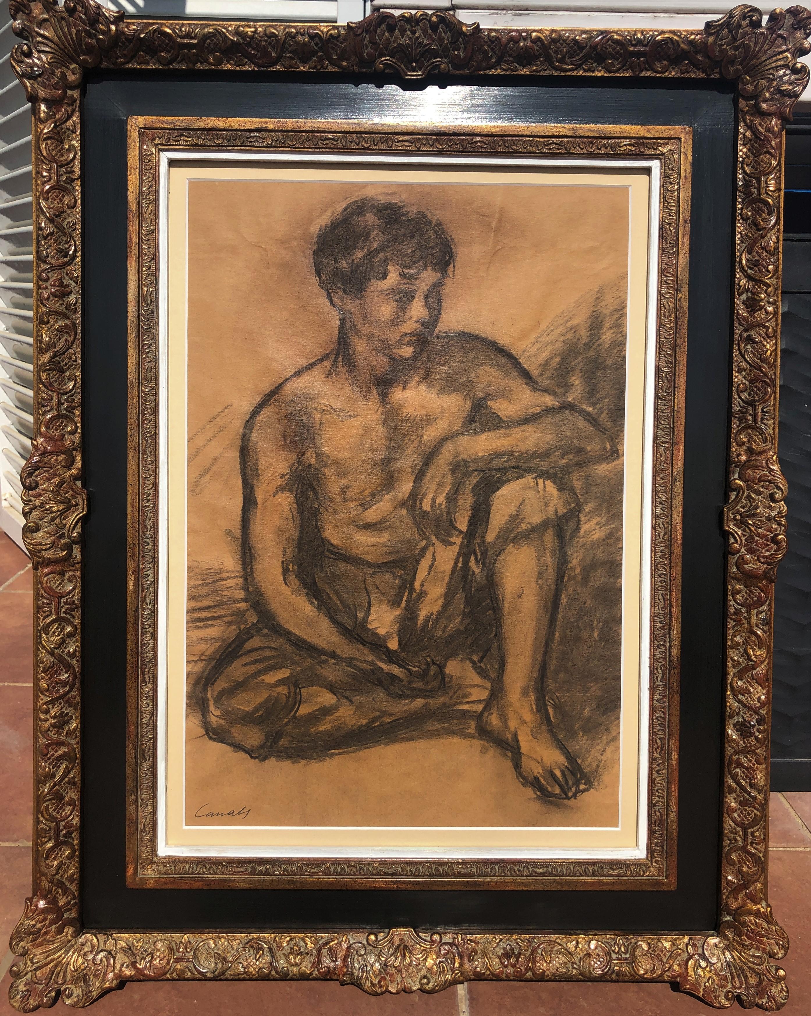 Young beggar original spanish modernism drawing - Art by Ricard Canals Llambí