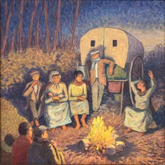 Gypsy caravan oil on canvas painting 
