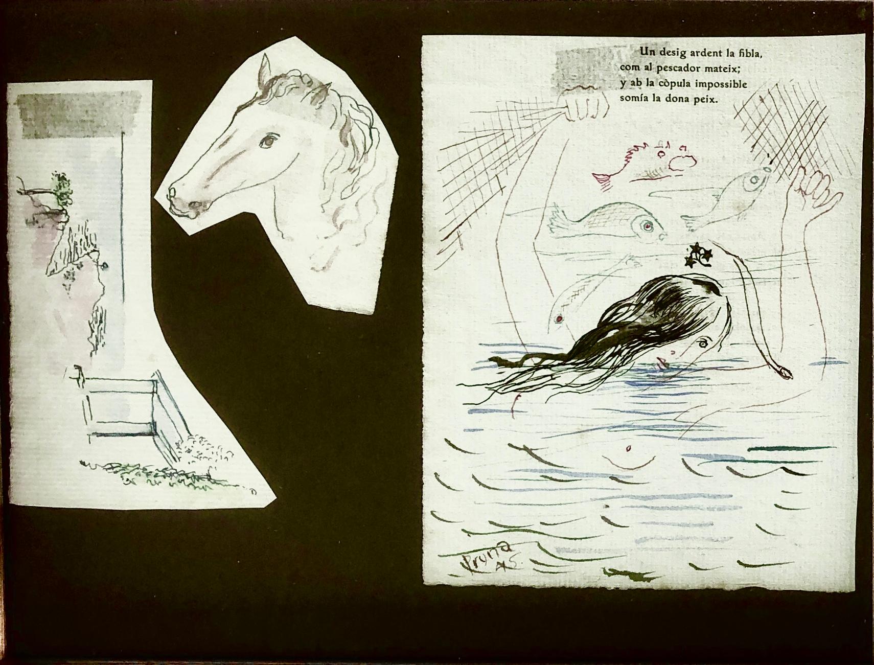 Pere Pruna y Ocerans Nude - three drawings colored inks horse nude