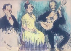 Antique Flamenco musicians drawing colored pencils spanish modernism
