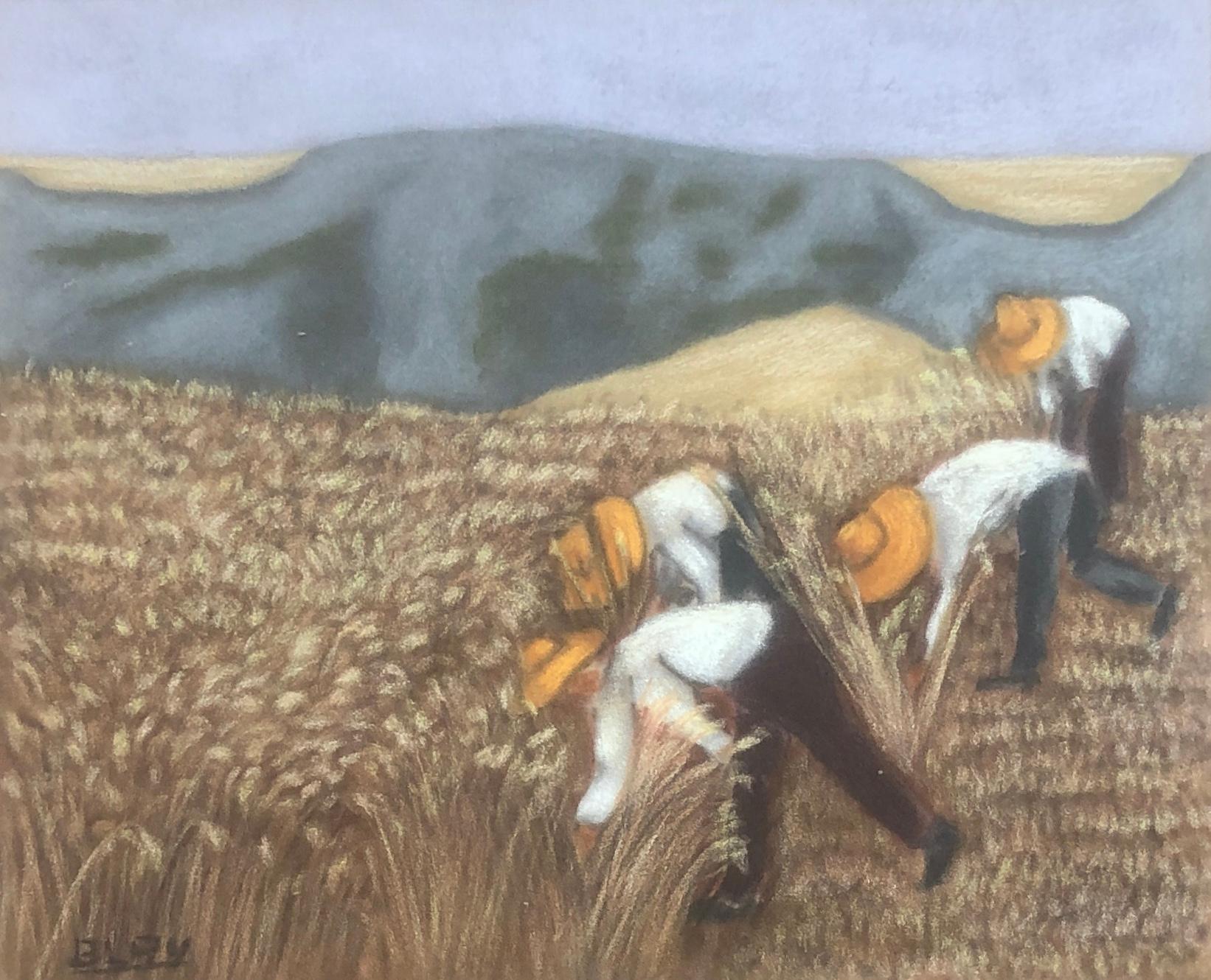 Unknown Figurative Art - Farmers spanish pastel painting