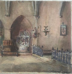 Antique Camprodon church Spain watercolor