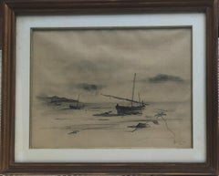 Sitges beach Barcelona Spain charcoal drawing