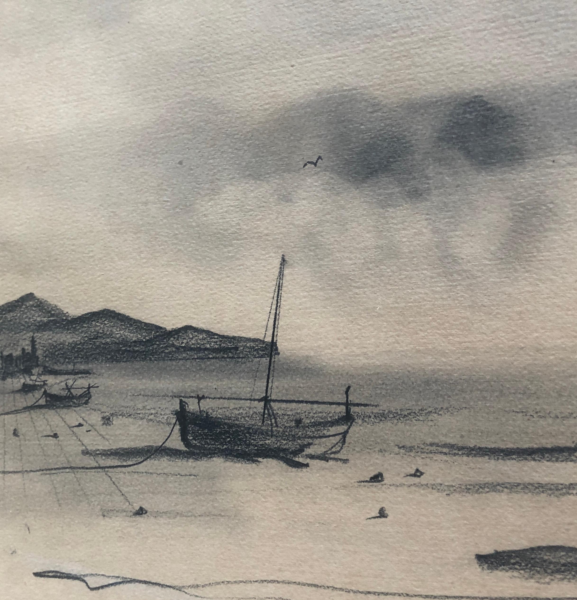 Sitges beach Barcelona Spain charcoal drawing - Realist Art by Francesc Ferrer Farreras BRUNO