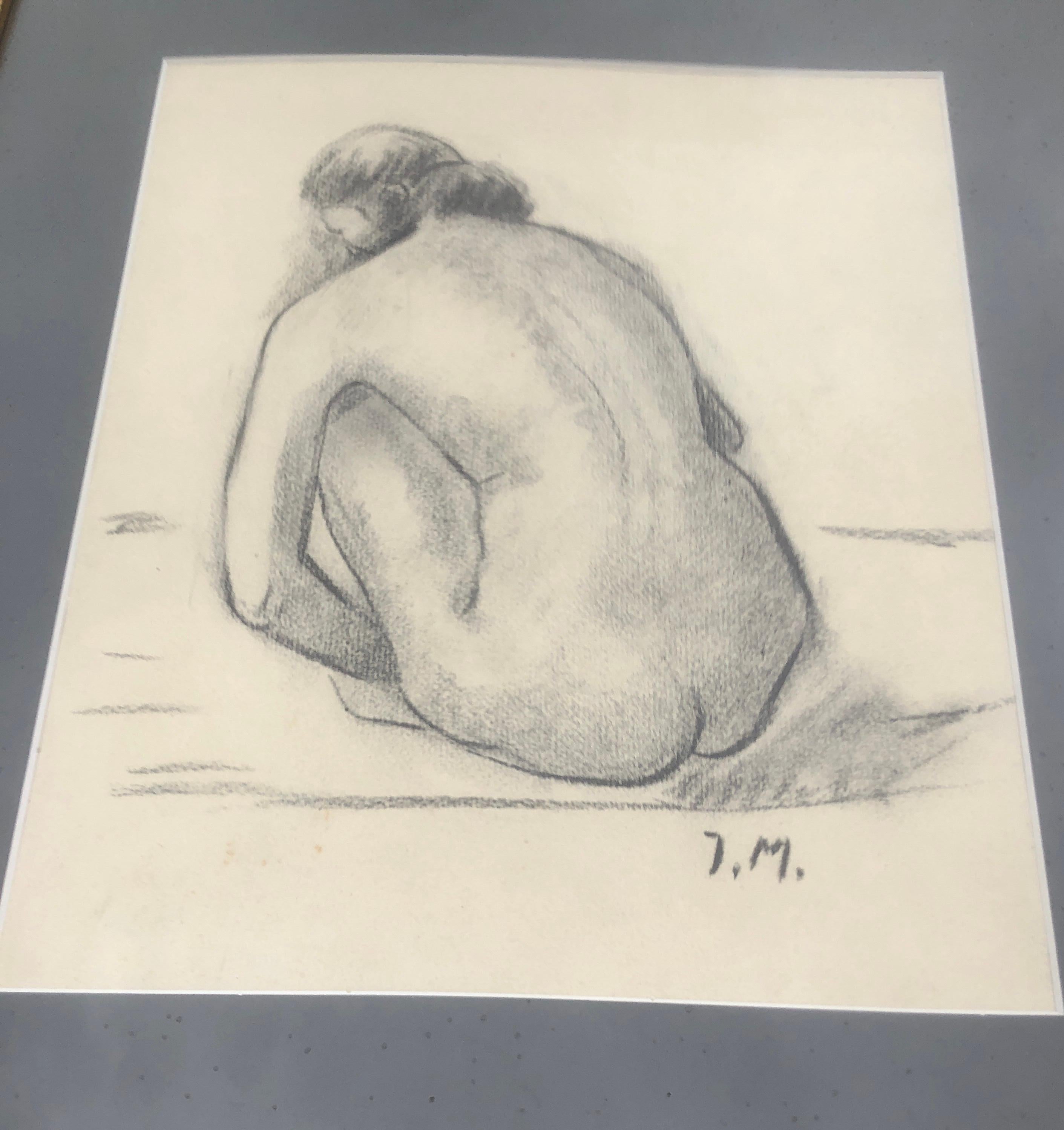 Female nude charcoal drawing - Modern Art by Jaume Mercade