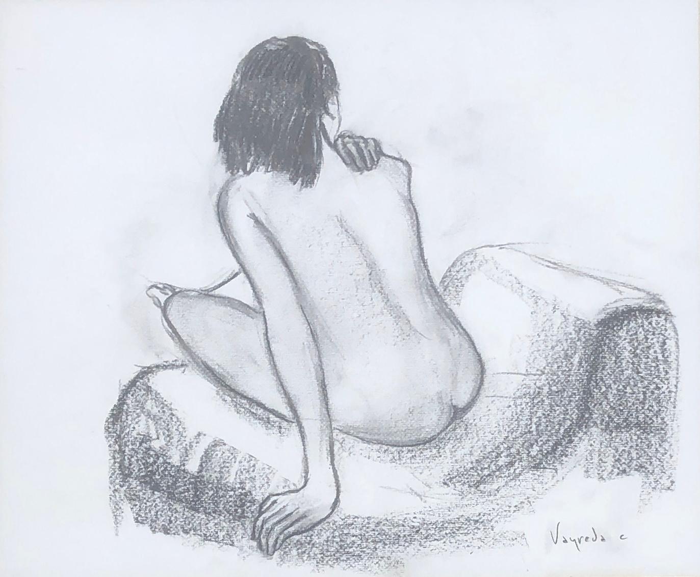 Josep Maria Vayreda Canadell Nude – Weiblicher Akt Holzkohlezeichnung