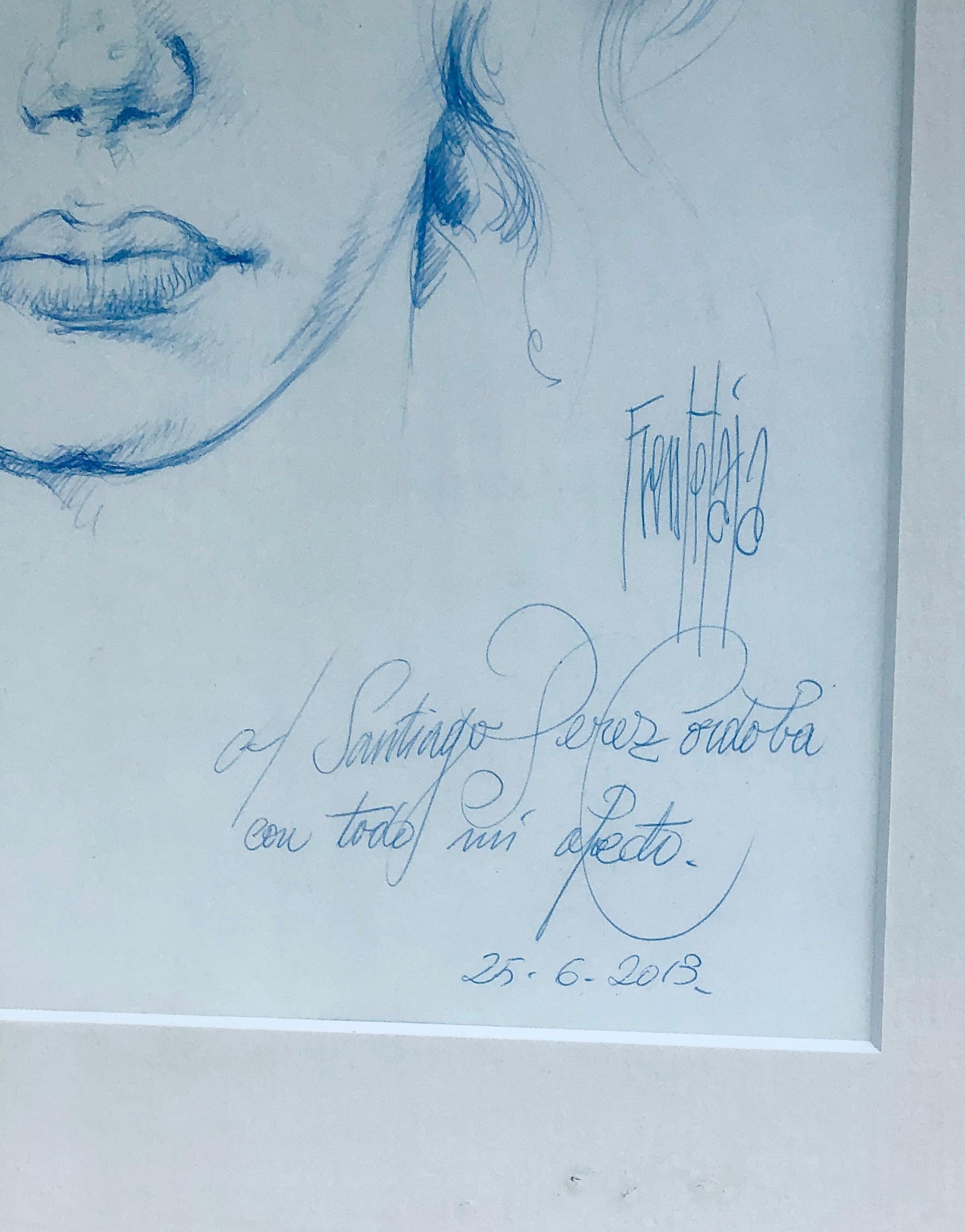 Kugelschreiberzeichnung weibliches Gesicht (Realismus), Art, von José Luis Fuentetaja