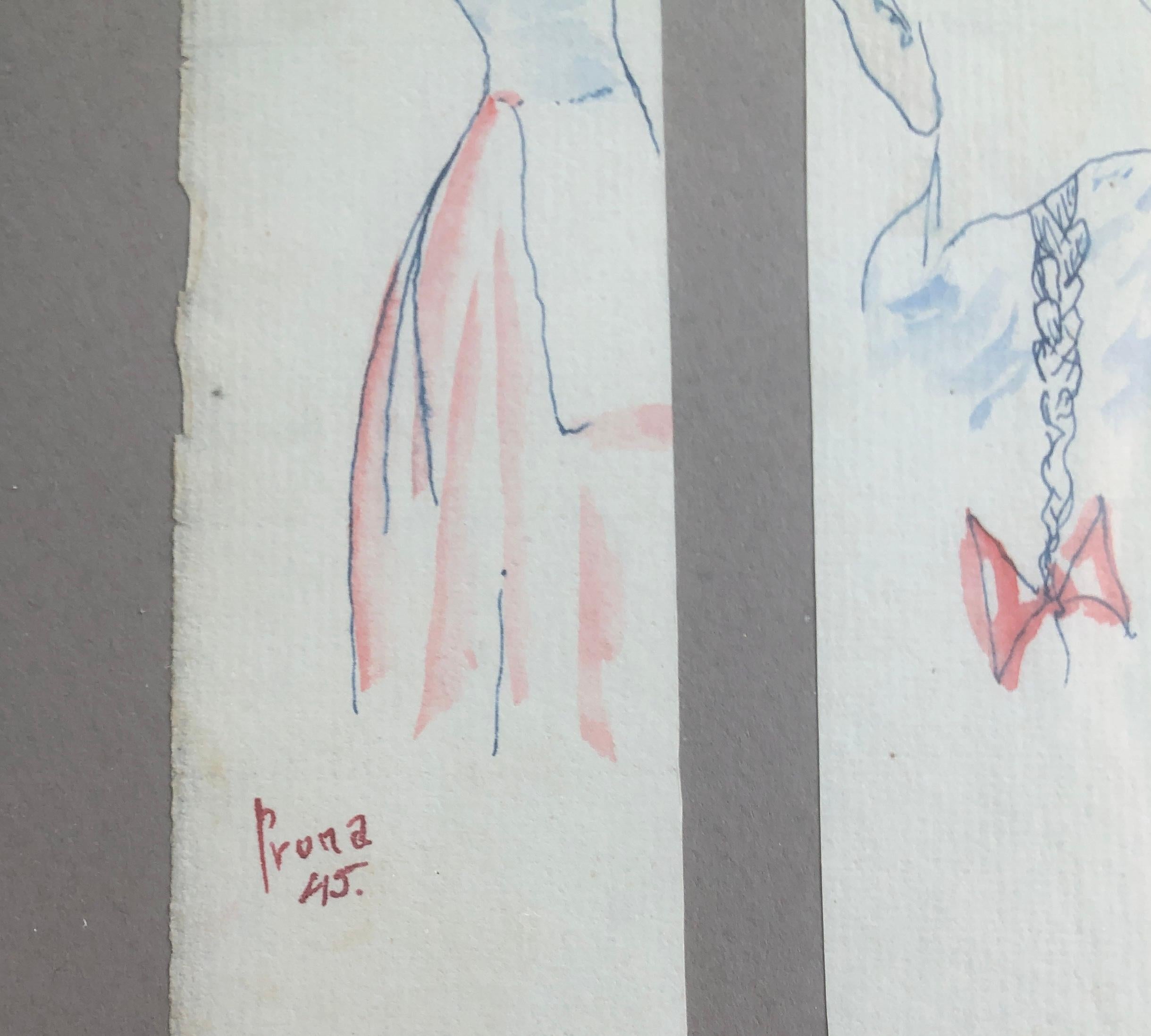 four drawings colored inks nude - Post-Modern Art by Pere Pruna y Ocerans