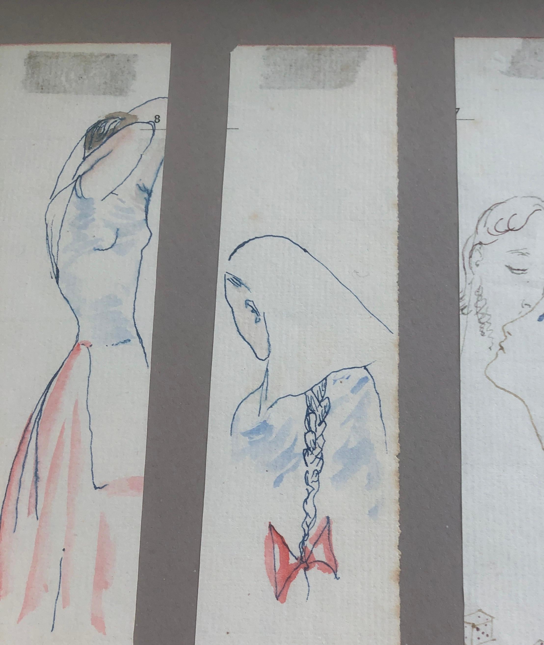vier Zeichnungen farbige Tinte Akt (Grau), Nude, von Pere Pruna y Ocerans