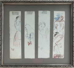 quattro disegni a inchiostro colorato nudo