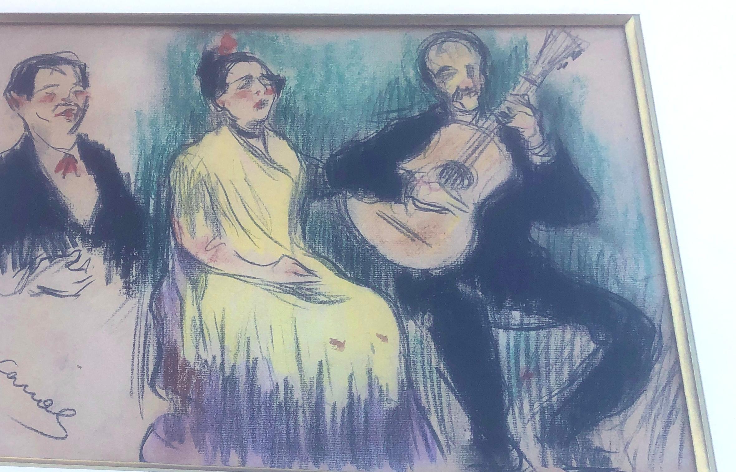 Flamenco musicians drawing colored pencils spanish modernism For Sale 1