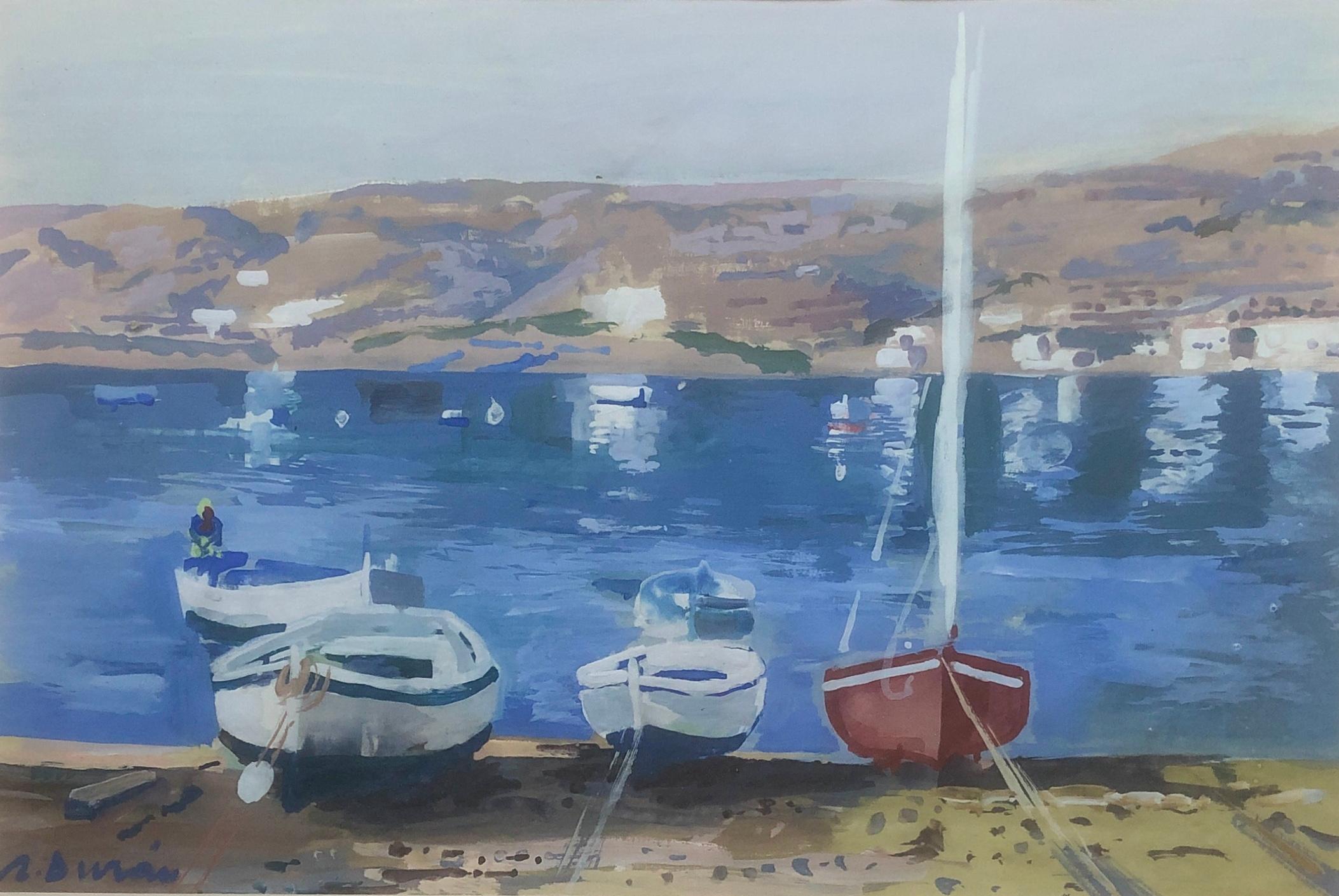 Rafael Duran Benet Landscape Art - Cadaques Spain watercolor spanish seascape mediterranean sea