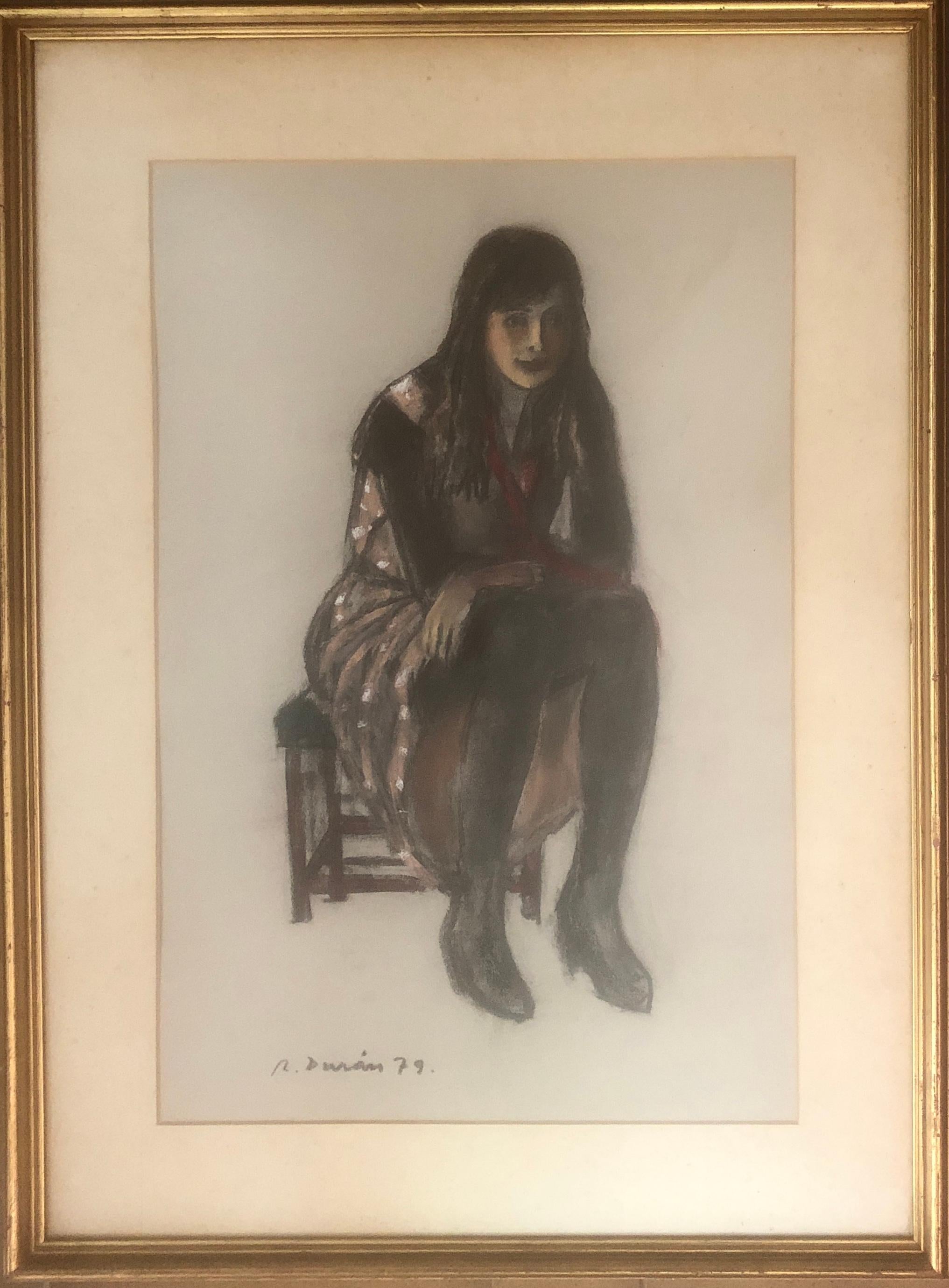 Sitzen Frau Pastellzeichnung – Painting von Rafael Duran Benet