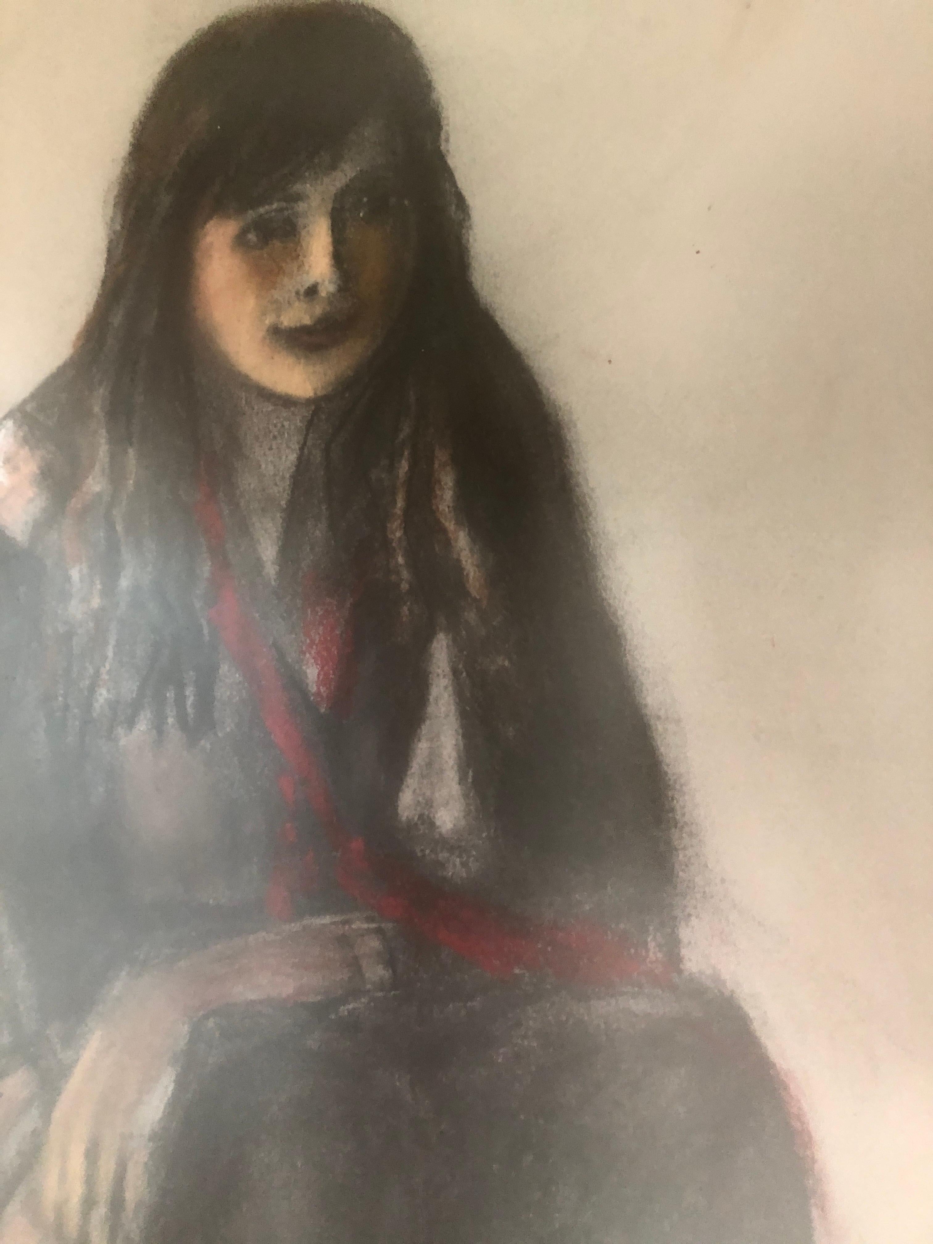 Sit woman pastel drawing For Sale 1