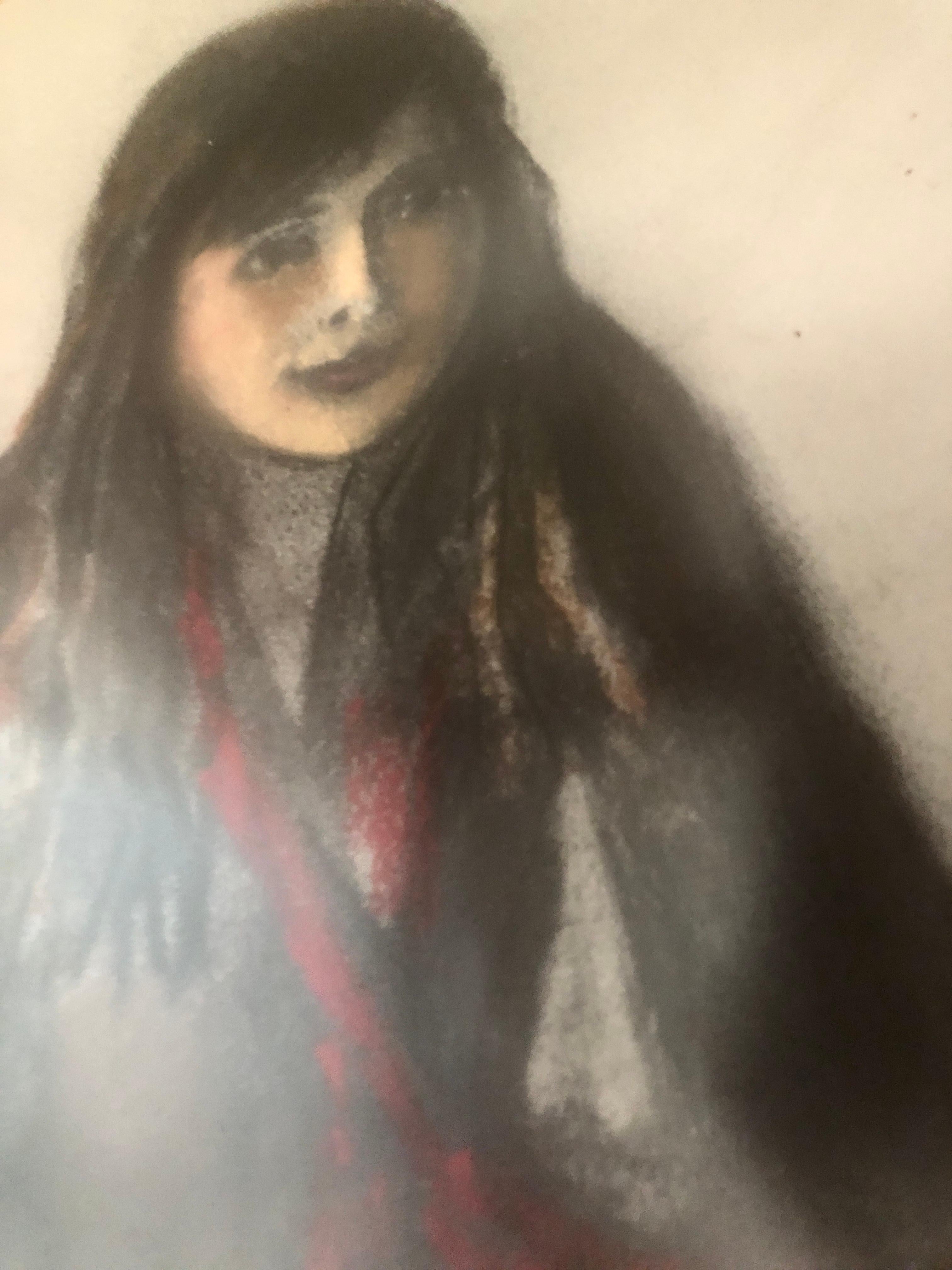 Sit woman pastel drawing For Sale 2
