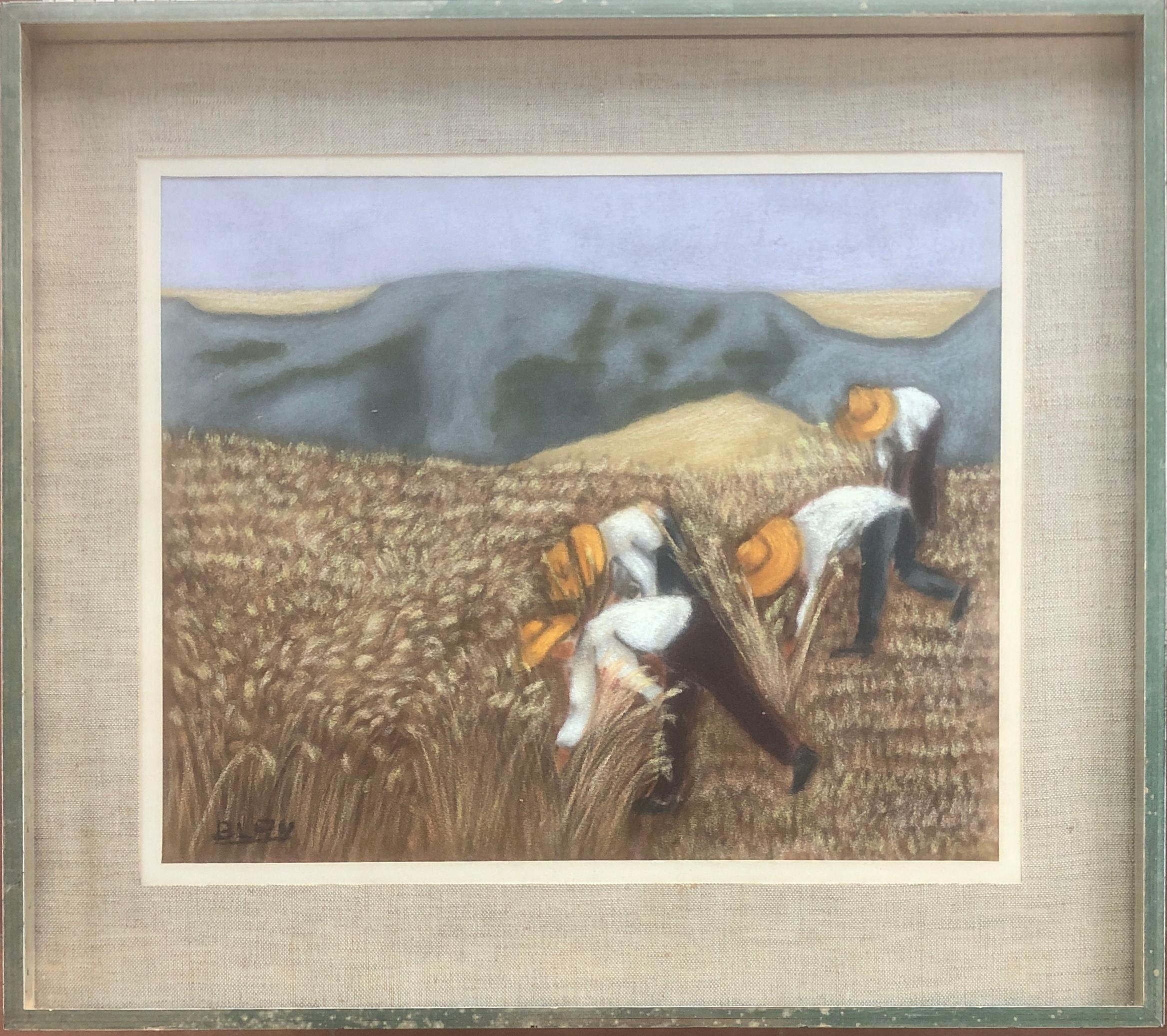 Bauern und Bauern, spanisches Pastellgemälde – Art von Unknown