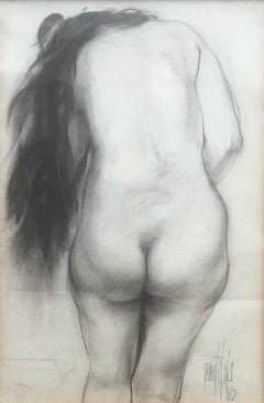 Retro Nude woman charcoal drawing