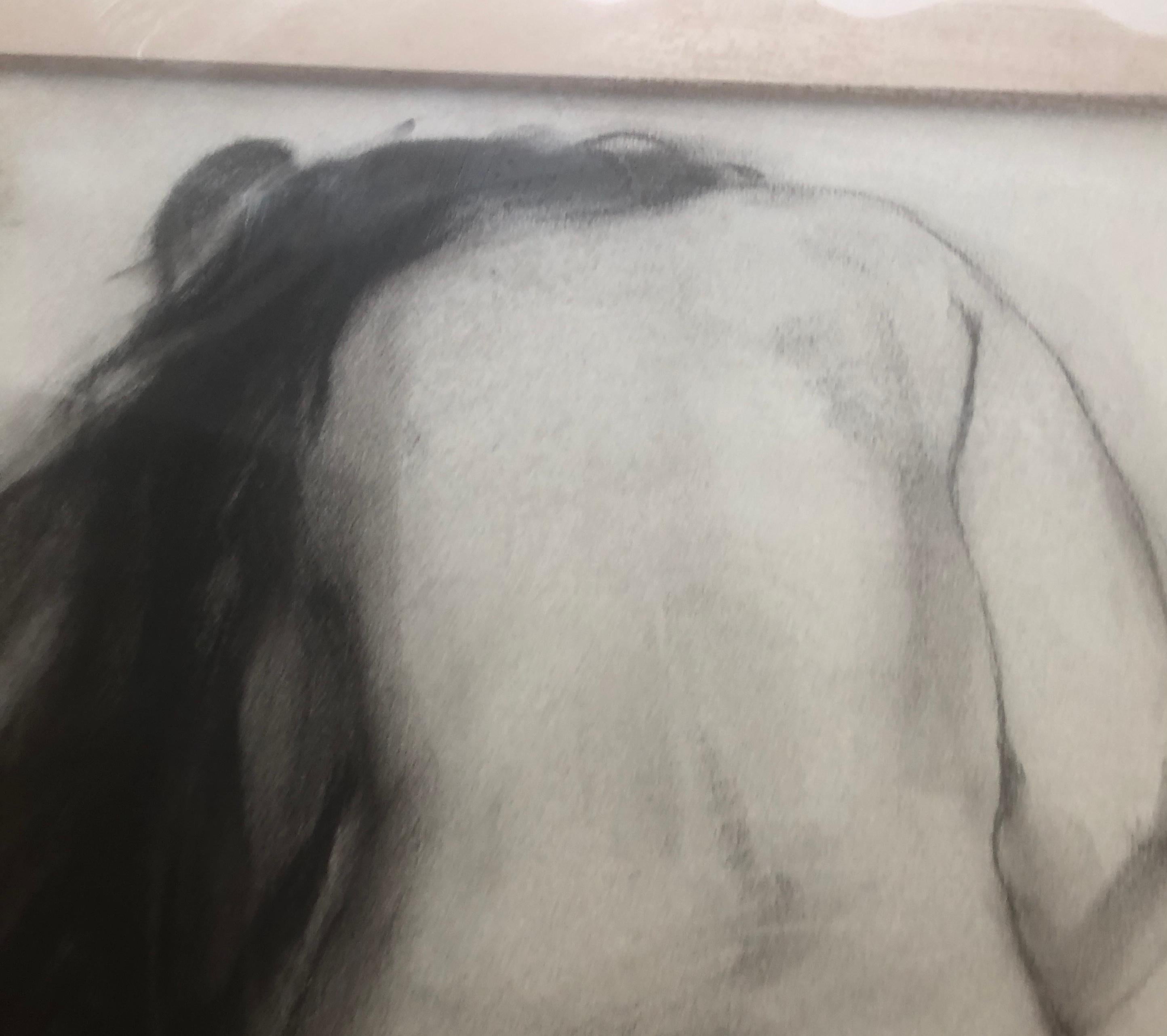 Nude woman charcoal drawing - Realist Art by José Luis Fuentetaja