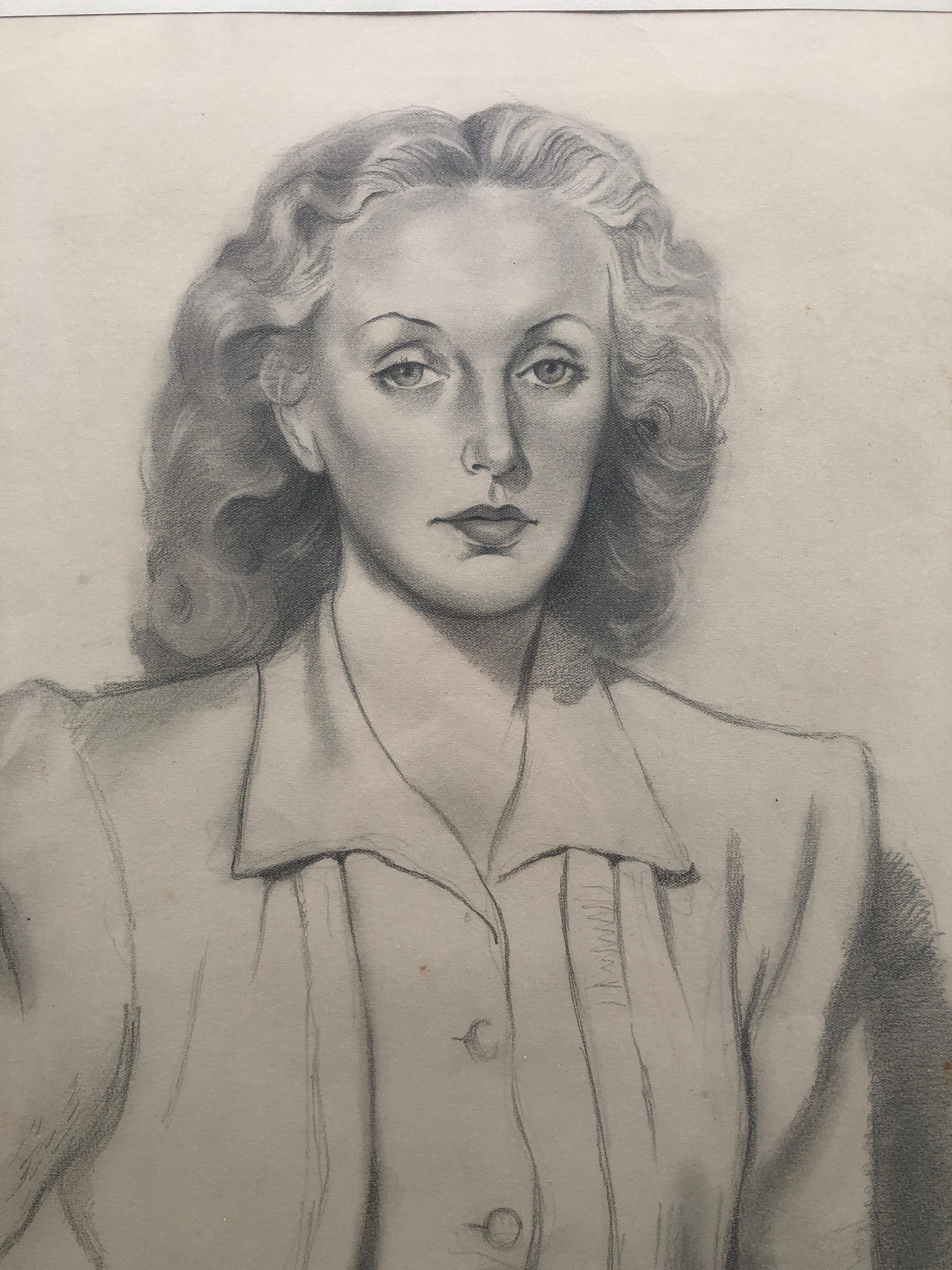 Woman smoking pencil drawing - Academic Art by Unknown