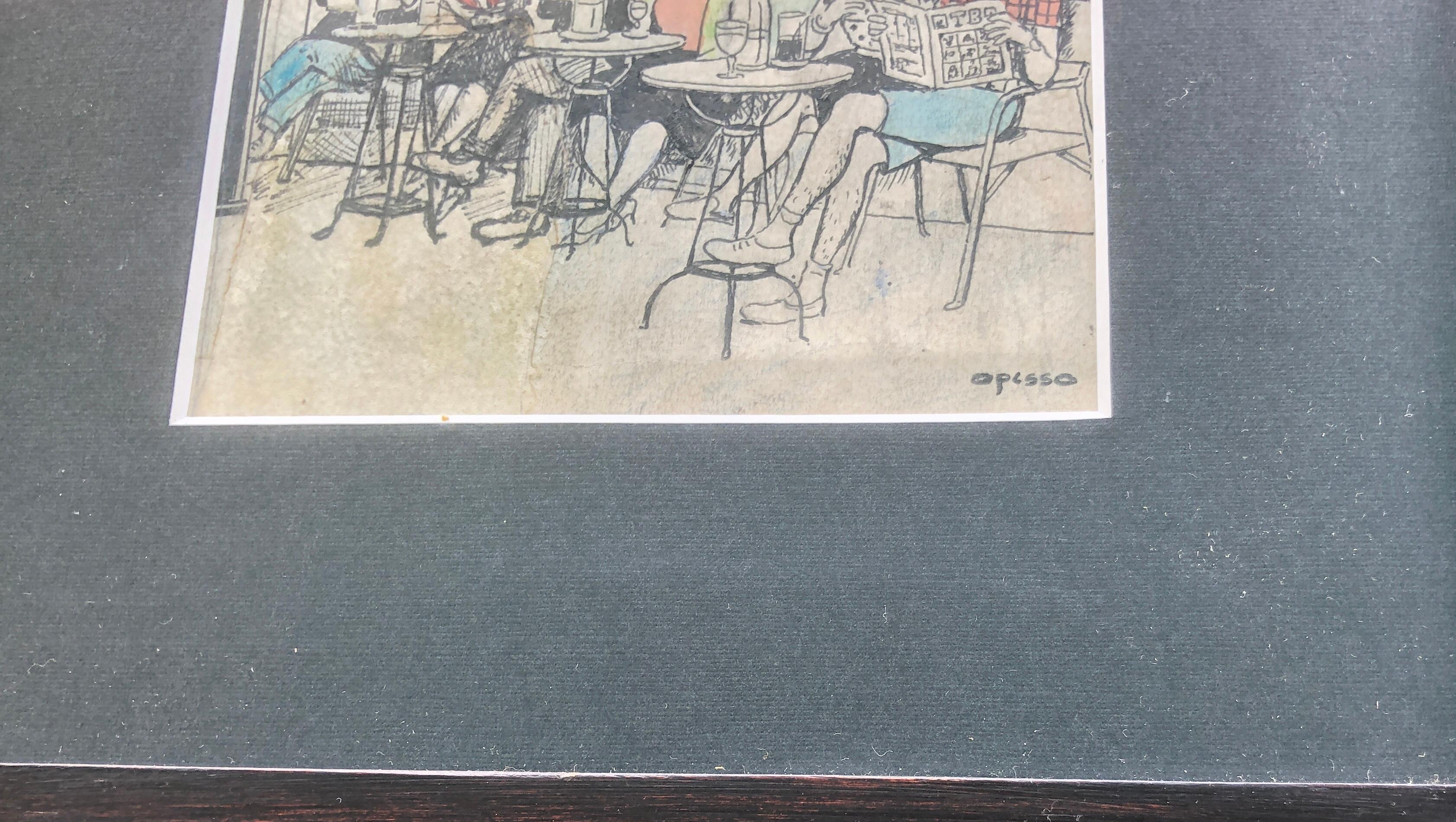 people on the bar terrace spanish modernism colored pencils - Modern Art by Ricard Opisso Sala